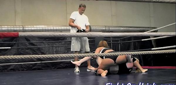  European lesbians wrestling in a boxing ring